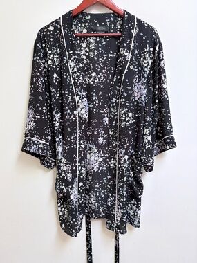 Michel Studio Black Speckled Wrap Tunic Kimono w/ Tie 1X Plus Size